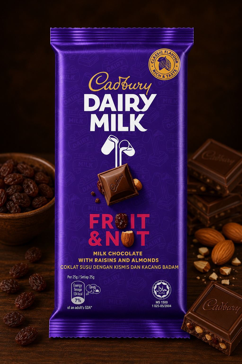 CADBURY DAIRY MILK CHOCOLATE WITH FRUIT & NUT 130G IMPORTED (MALAYSIA)