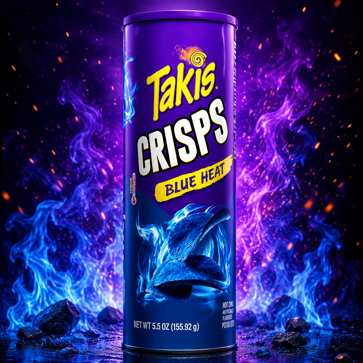 Takis Crisps Blue Heat – Extreme Spicy Blue Flavored Potato Chips, Stackable Snack,155.92g (Imported)