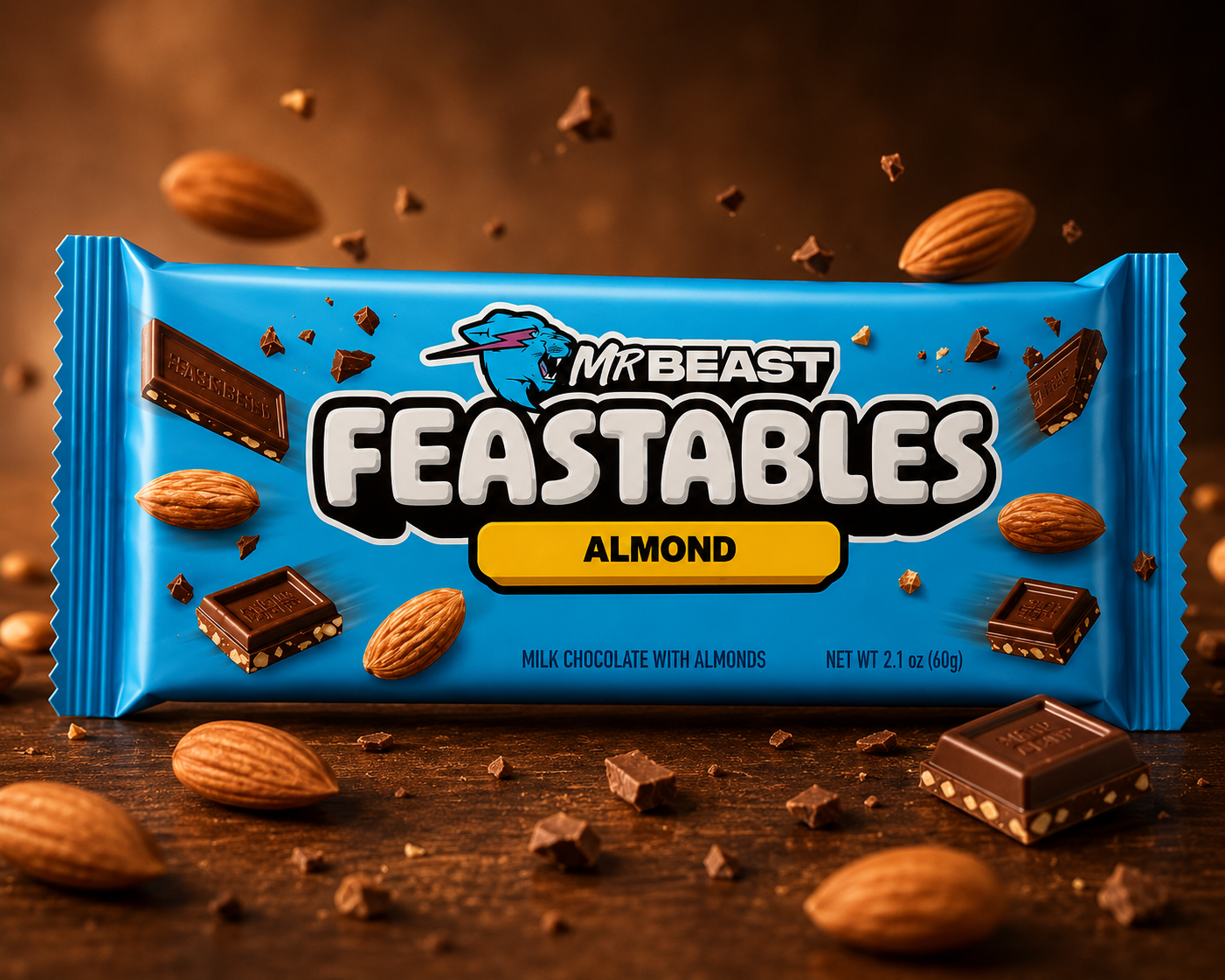 Mr Beast Almond Milk Chocolate Bar 60g Premium Feastables Chocolate(USA)