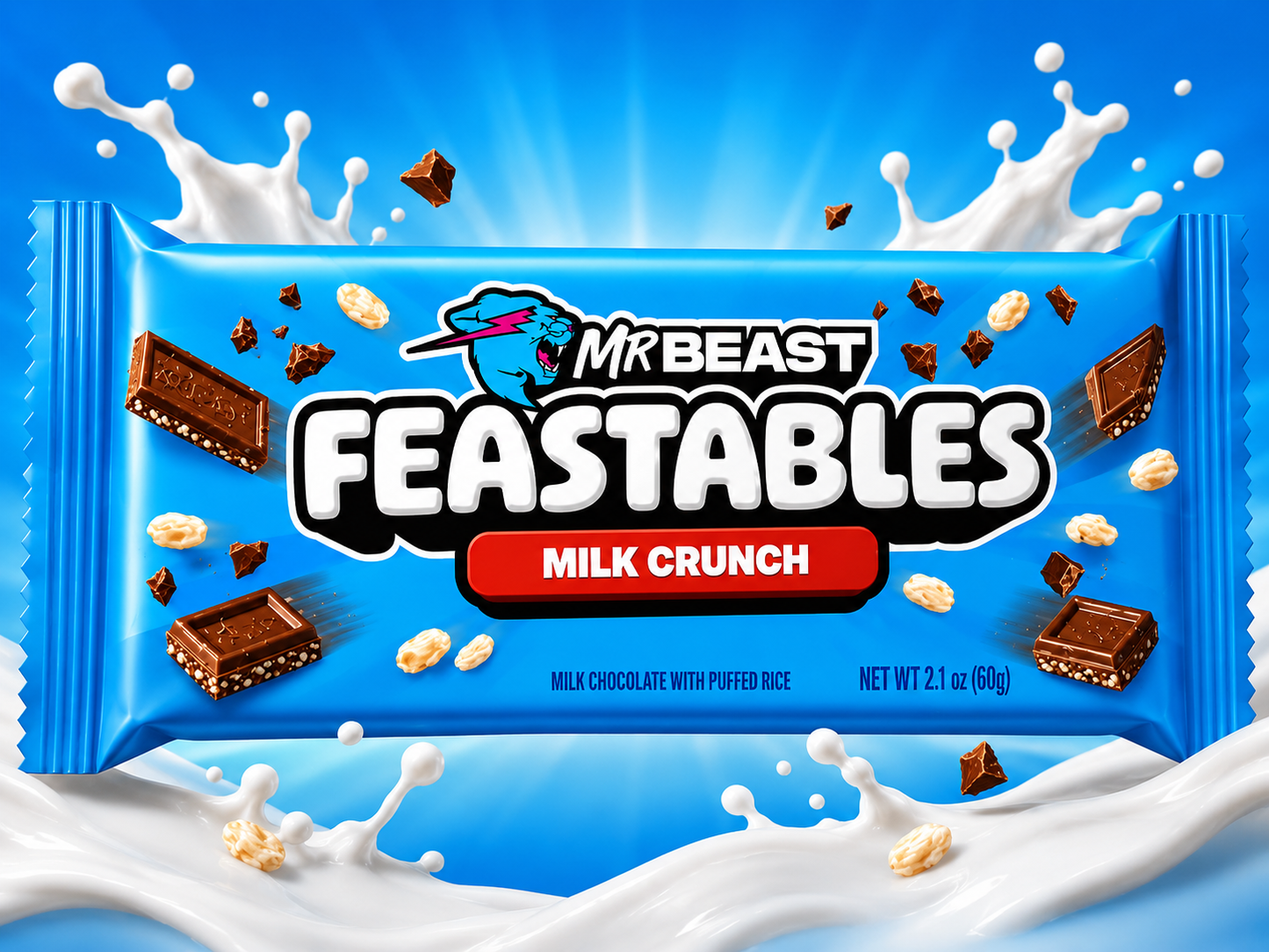 Mr Beast Feastables Milk Crunch Chocolate With Rice Puffed Smoothness 60gm Imported(USA)