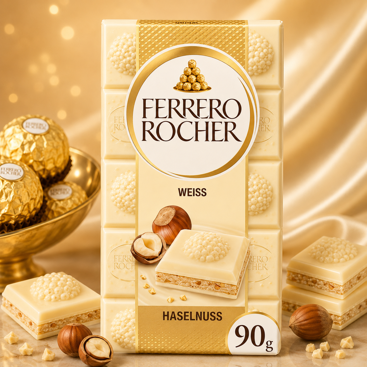 Ferrero Rocher Chocolate Rocher White Chocolate With Hazelnut Bar,90 Gram