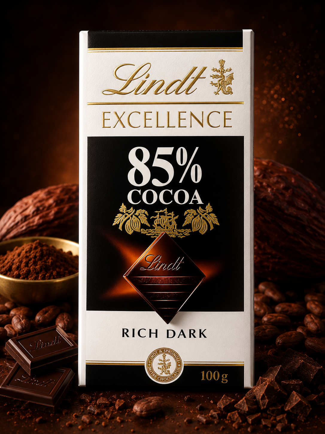 Lindt Excellence 85% Cocoa Dark Chocolate, 100 gram (Pack of 02)
