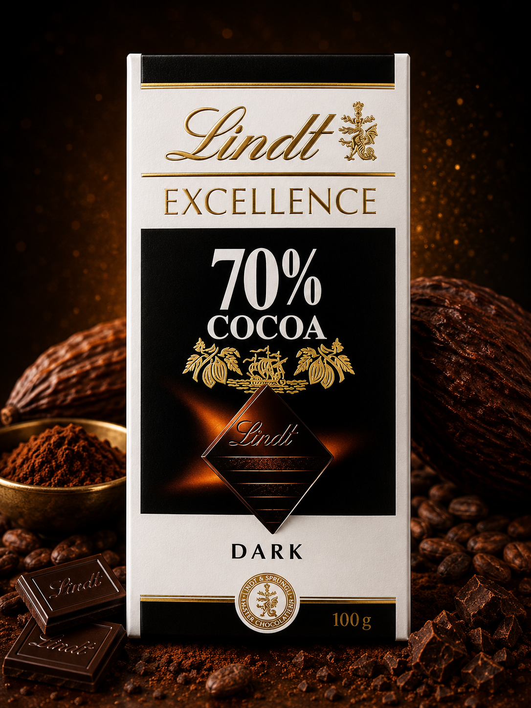 Lindt 70% Cocoa Dark Chocolate 100 G -for Rich Flavor and Indulgence ( Switzerland )