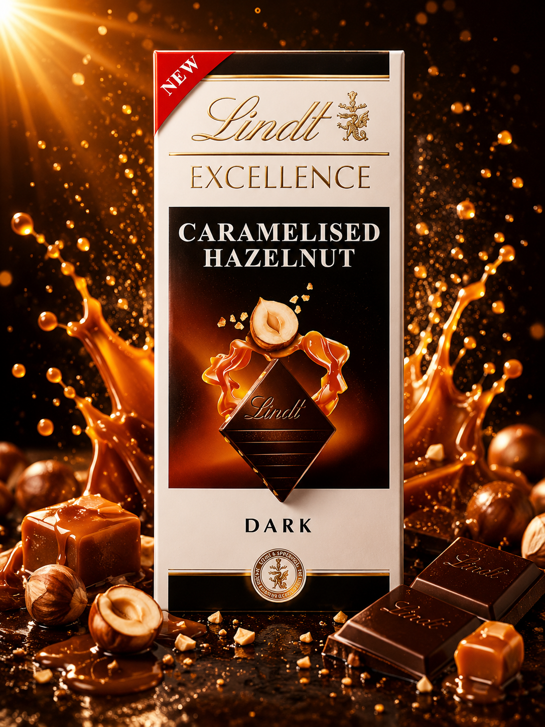 Lindt Excellence Caramelised Hazelnut Dark Chocolate Bar, 3.53 oz ℮ 100 g (Switzerland)