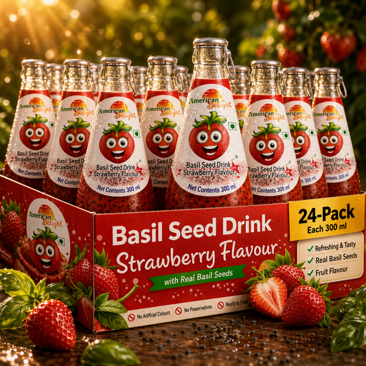 American Delight Strawberry Flavored Drink With Basil Seed (Pack of 24 x 300ml) | Ready to Serve