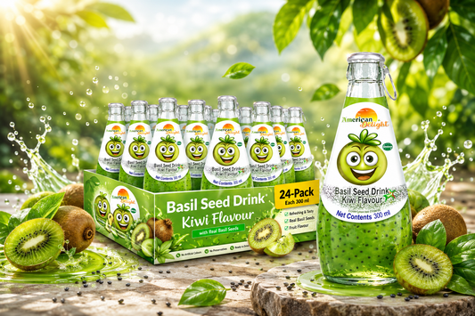 American Delight Flavored Drink with Basil Seed |Kiwi Flavored Fruit drink with Basil Seeds aka Sabja Seeds | Pack of 24 x 300ml Each | Ready to Serve Drink