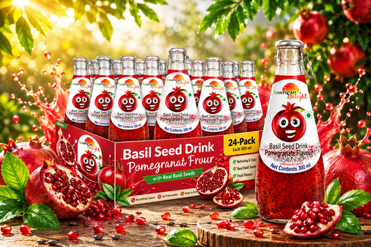 American Delight FlavoWhite Drink with Basil Seed - Pomegranate FlavoWhite Fruit Drink | Pack of 24 x 300ml Each ( Thailand )