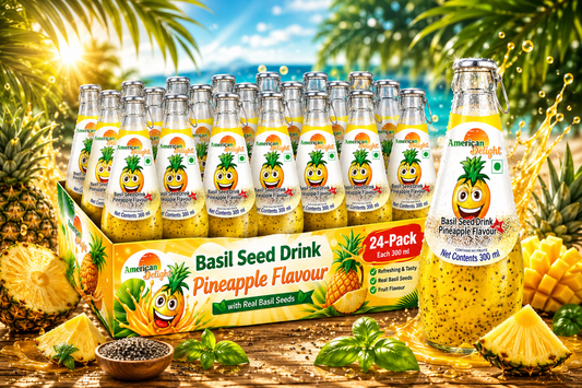 American Delight Pineapple Flavored Drink with Basil Seed (Pack of 24 x 300ml) Flavored Drink Pineapple Flavored Drink Ready to Serve