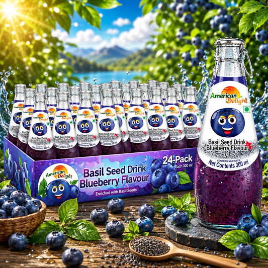 American Delight Blueberry Flavored Drink with Basil Seed (Pack of  24x 300ml) Flavored Drink Blueberry Flavored Drink Ready to Serve