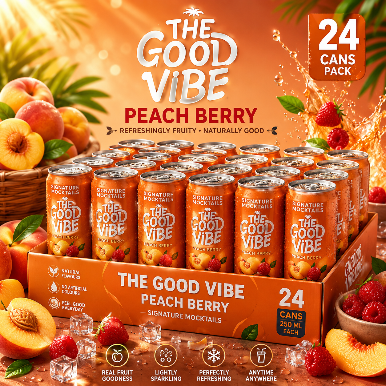 The Good Vibe Peach Berry Signature Mocktail | 250 ML | Pack Of 24
