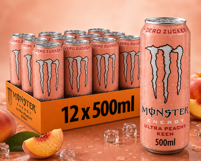 Monster Energy® Ultra Peach Keen Carbonated Energy Drink | Pack of 12 Cans (UK)