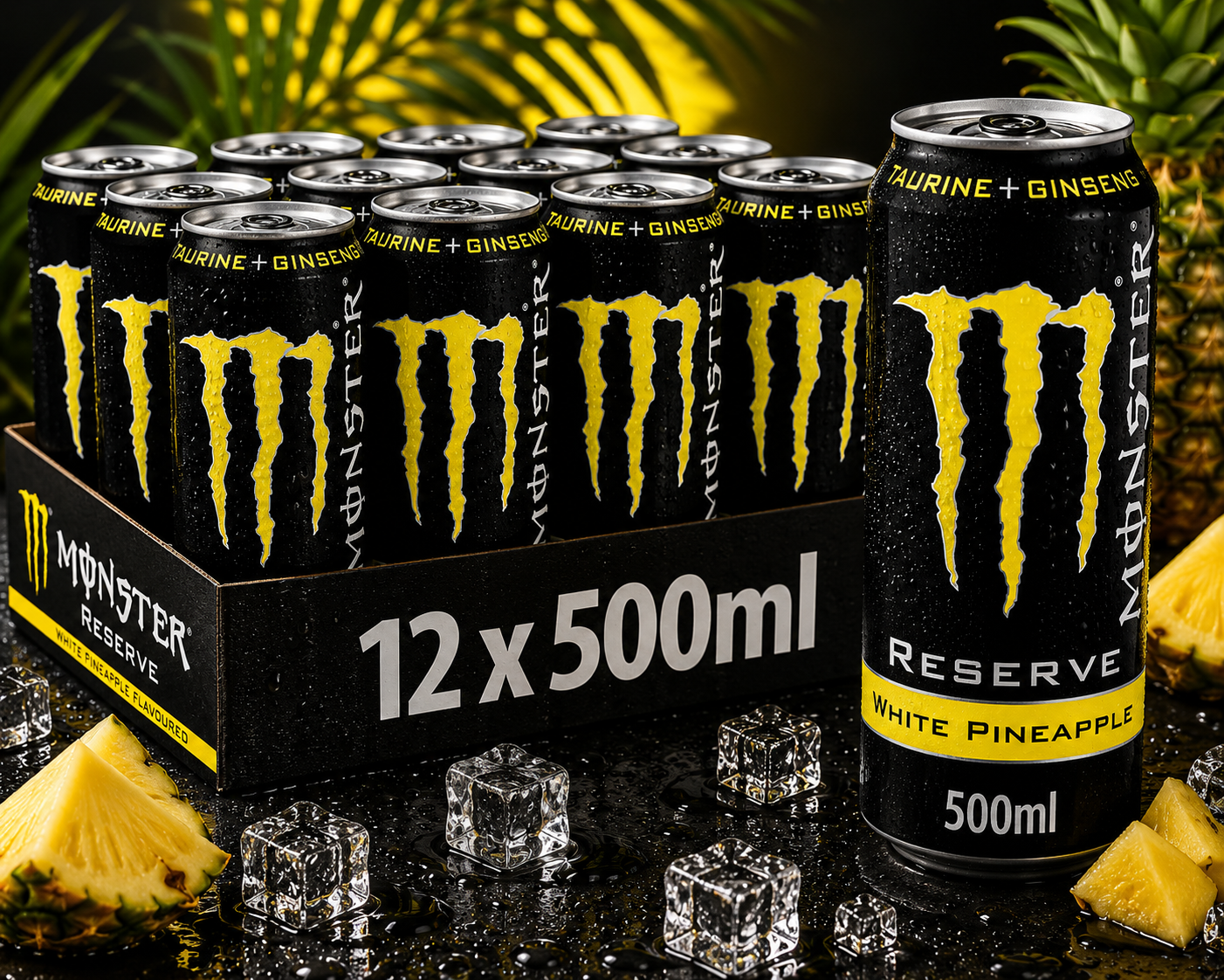Monster Energy® White Pineapple Carbonated Energy Drink | Pack of 12 Cans (UK)