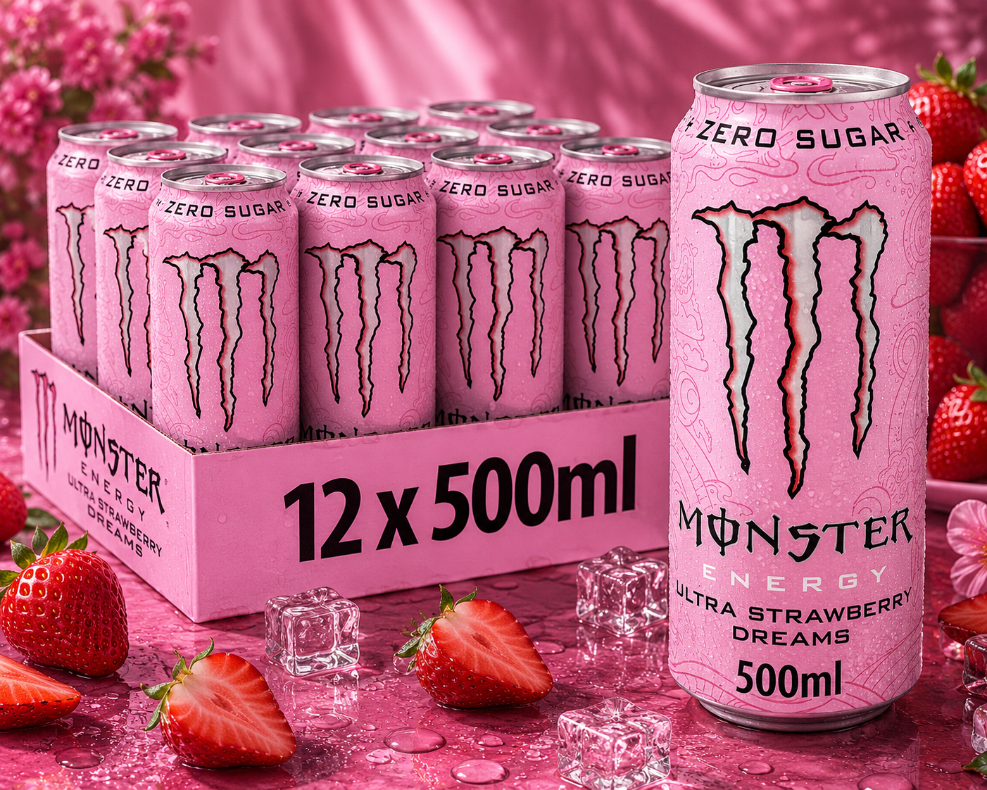 Monster Energy® Ultra Strawberry Dreams Carbonated Energy Drink | Pack of 12 Cans (UK)