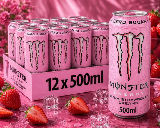 Monster Energy® Ultra Strawberry Dreams Carbonated Energy Drink | Pack of 12 Cans (UK)