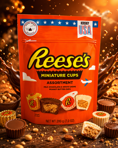 Reese's Miniature Cups Assortment, Milk Chocolate and White Creme Peanut Butter Cups, 200g (Product Of USA)