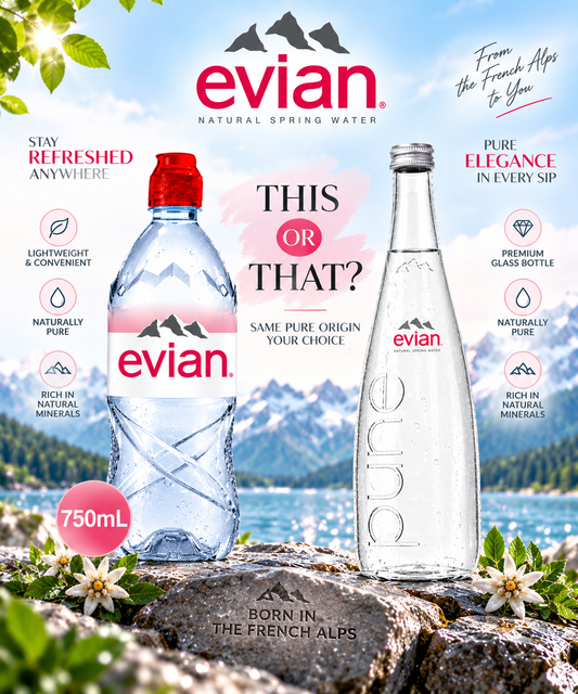 Evian Mineral water, Naturally Filtered Drinking water, 750ml Bottled Water Crafted by Nature, Case of 12 x 750ml Sports Cap Water Bottles (France)