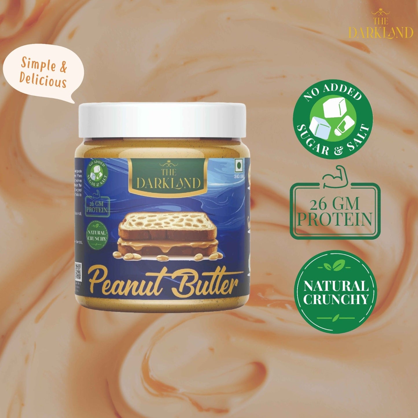 Natural Crunchy Peanut Butter |340 gm | NO ADDED SUGAR & SALT | 100% PEANUTS | UNSWEETNED CRUNCHY | 26 GM PROTEIN