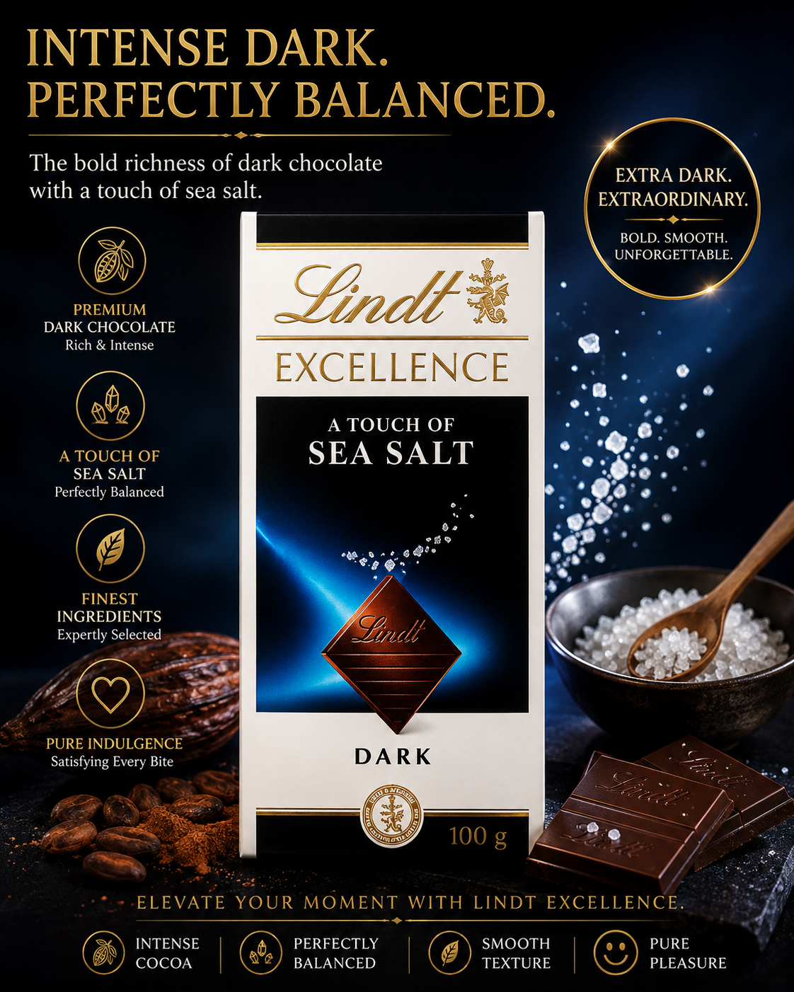 Lindt Excellence Sea Salt Touch Chocolate 100 Grams(Pack of 02)