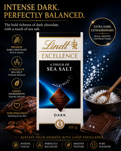 Lindt Excellence Sea Salt Touch Chocolate 100 Grams(Pack of 02)