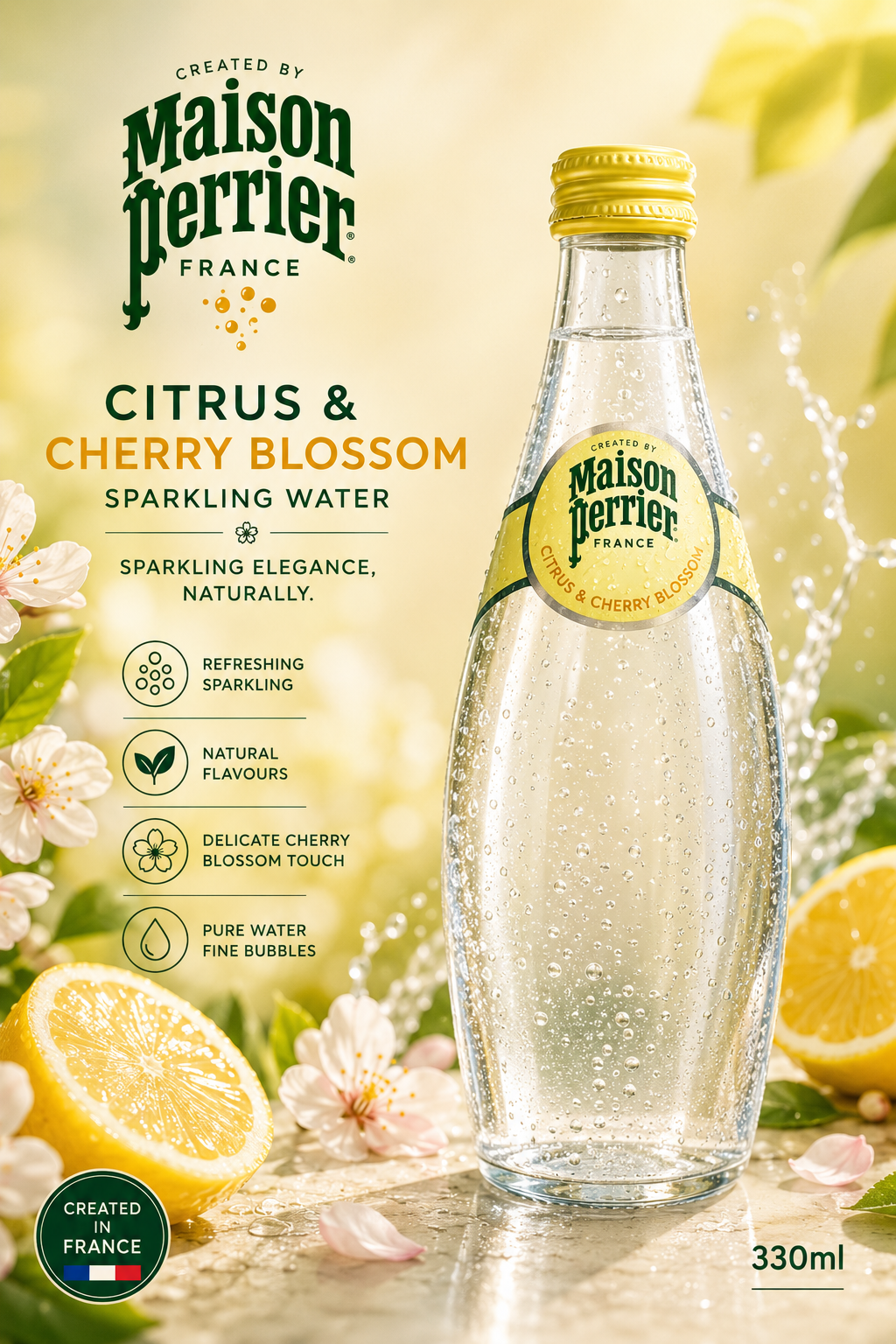 Maison Perrier Citrus & Cherry Blossom Sparkling Water, 330ml (Pack Of 24) (France)