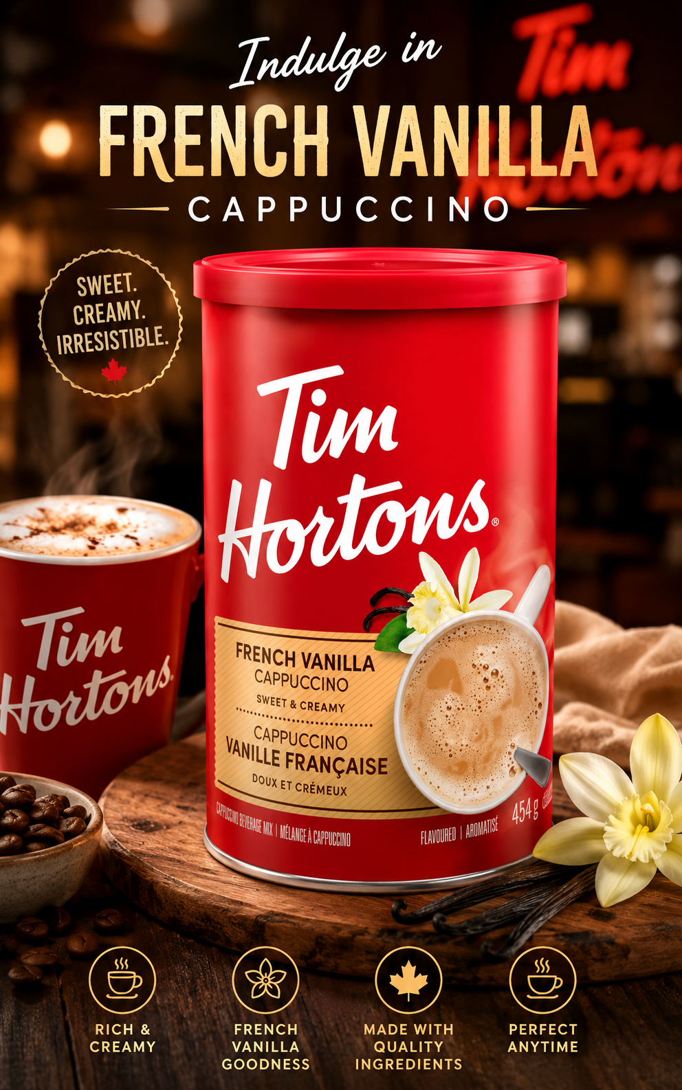 Tim Hortons French Vanilla Fine Grind Coffee | Medium Roast 100% Arabica (Canada)