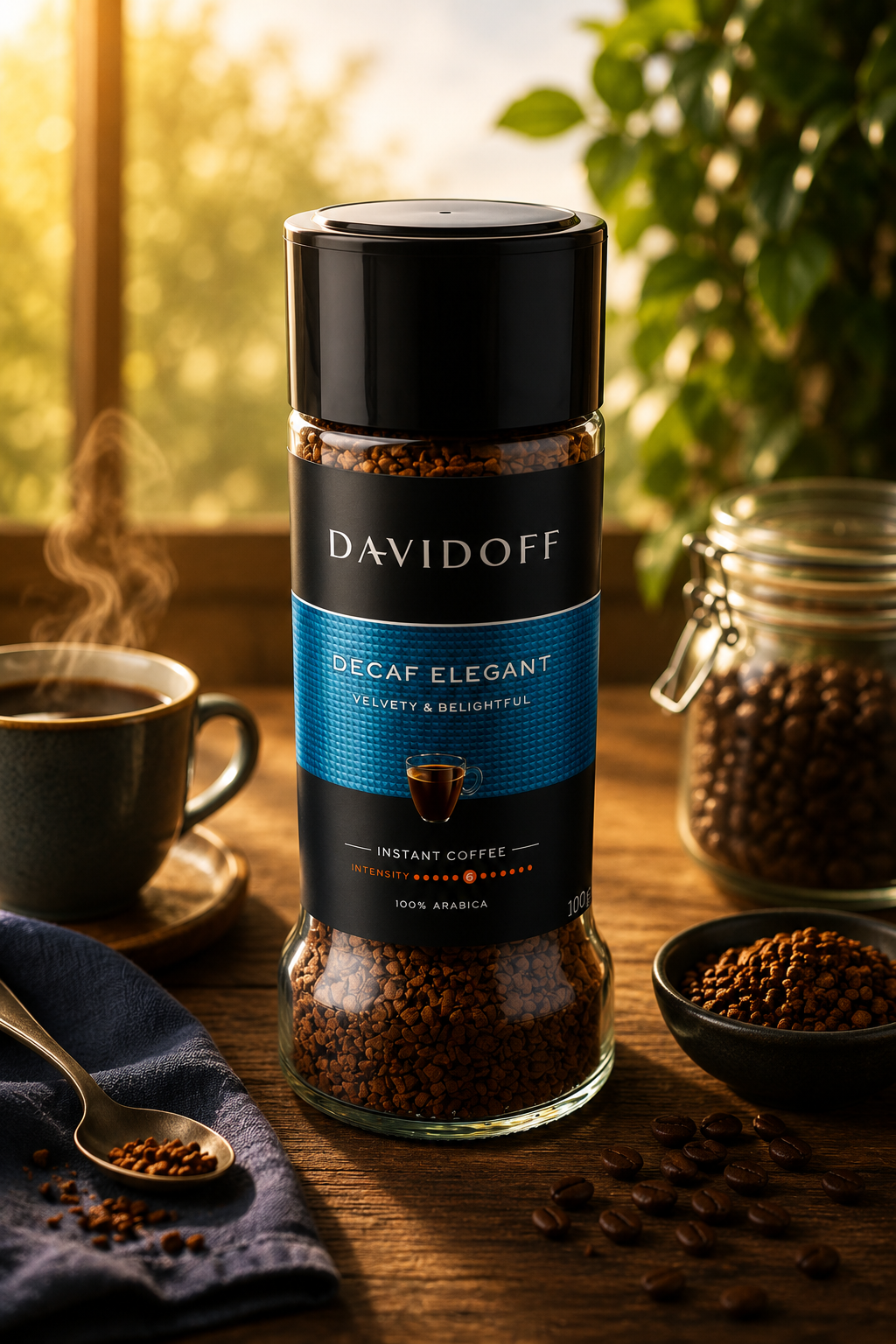 Davidoff Decaf Elegant Instant Coffee - 6/12 Intensity - 100% Arabica - 100G (Colombia)