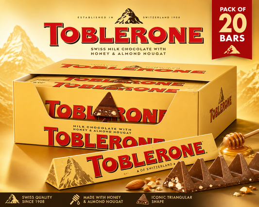 Toblerones Milk Chocolate with Honey & Almond Nougat, 20 x 100g, ( Pack Of 20 ) ( Switzerland )