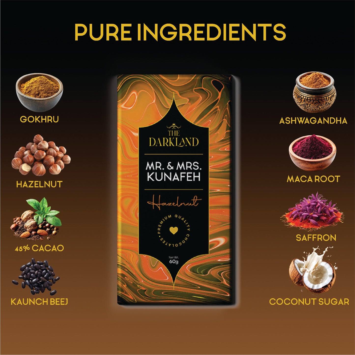 MR. & MRS. Kunafa | Hazelnut Flavour | Aphrodisiac Chocolate Bar