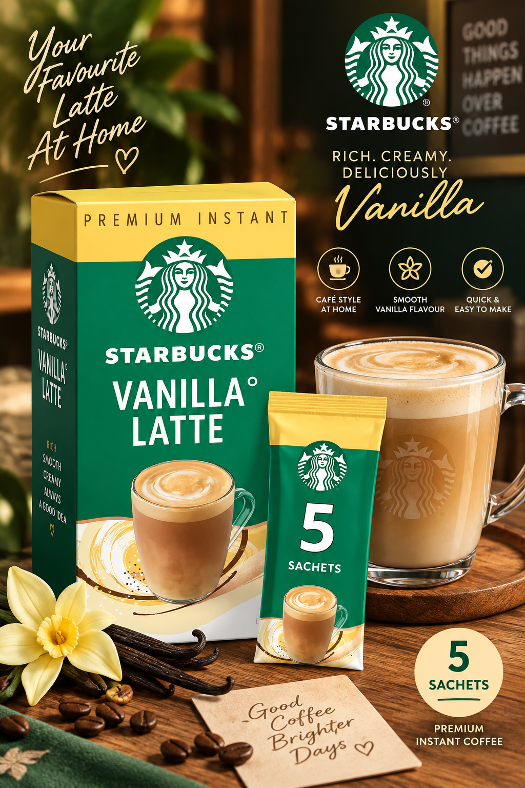 Starbucks Vanilla Latte Premium Instant Coffee – 5 × 21.5g (107.5g) (UK)