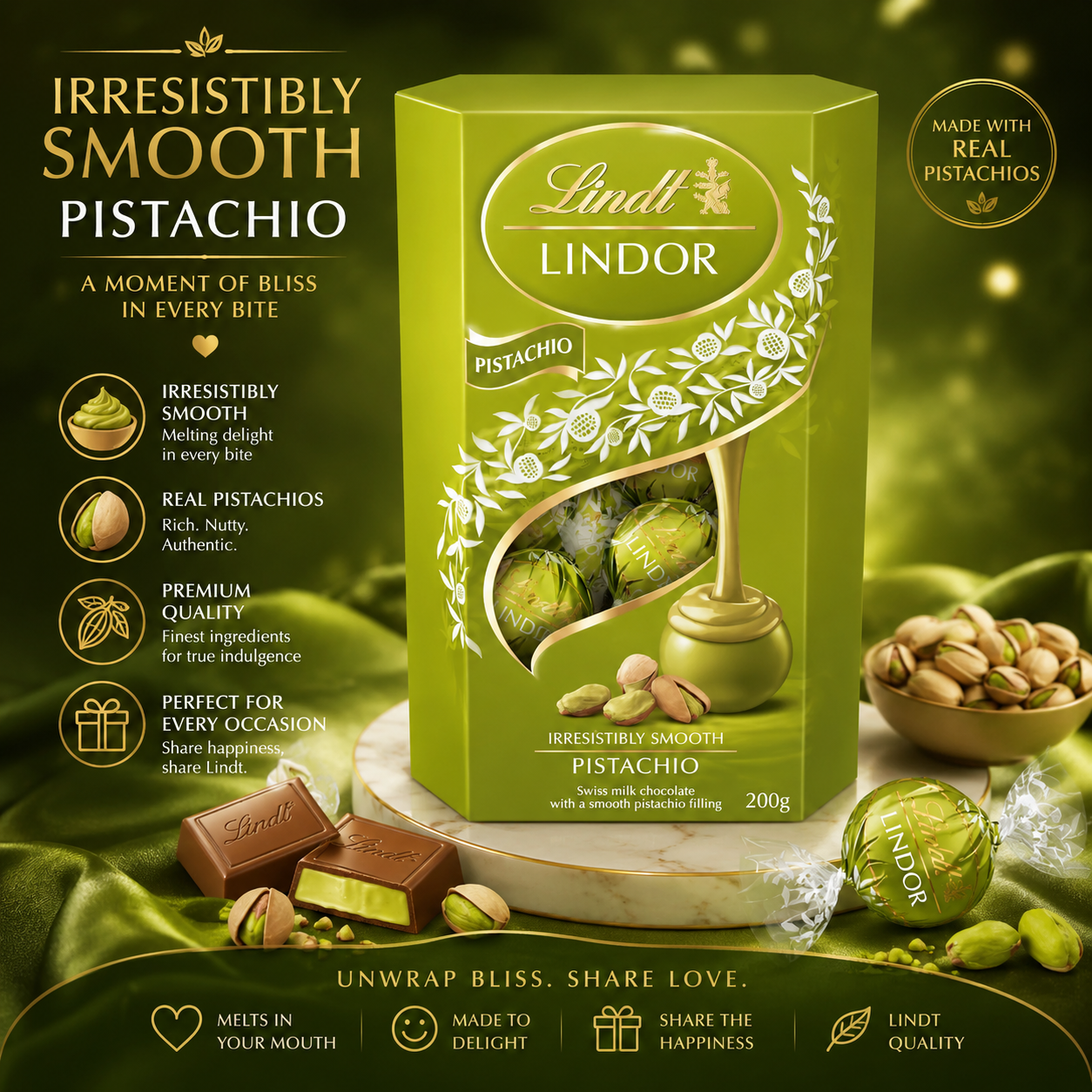 Lindt Lindor Pistacchio Irresistibile Smooth Chocolate 200g