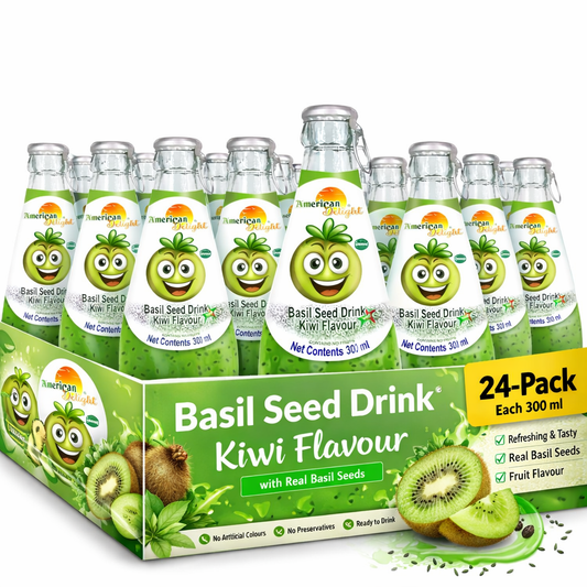 American Delight Flavored Drink with Basil Seed |Kiwi Flavored Fruit drink with Basil Seeds aka Sabja Seeds | Pack of 24 x 300ml Each | Ready to Serve Drink
