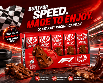 Nestlé KitKat F1 Racing Cars Edition Milk Chocolate Bar, (30 Pack x 29g) 870g Box - Individually Wrapped Chocolate Cars (UK)