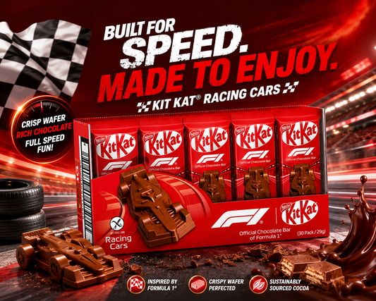 Nestlé KitKat F1 Racing Cars Edition Milk Chocolate Bar, (30 Pack x 29g) 870g Box - Individually Wrapped Chocolate Cars (UK)