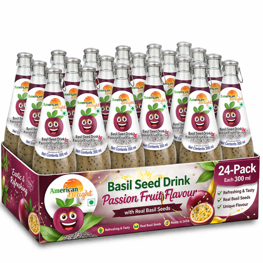 American Delight Flavor Drink with Basil Seed | Passion Fruit Flavor Fruit drink with Basil Seeds aka Sabja Seeds | Pack of 24 x 300ml Each | Ready to Serve