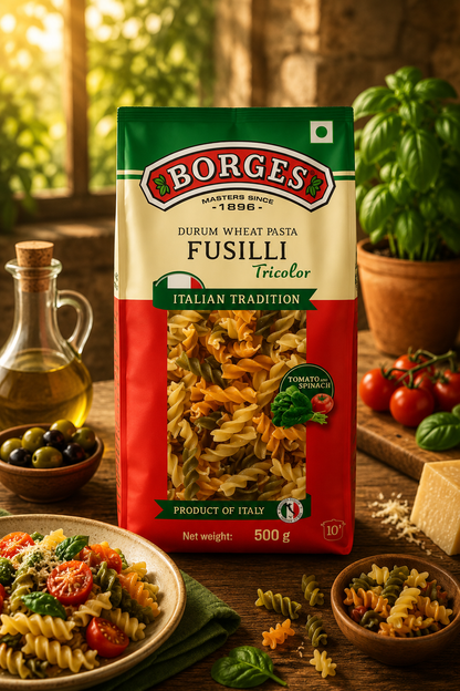 Borges Tricolour Fusilli Pasta - 500 gm (Pack of 03) (Italy)