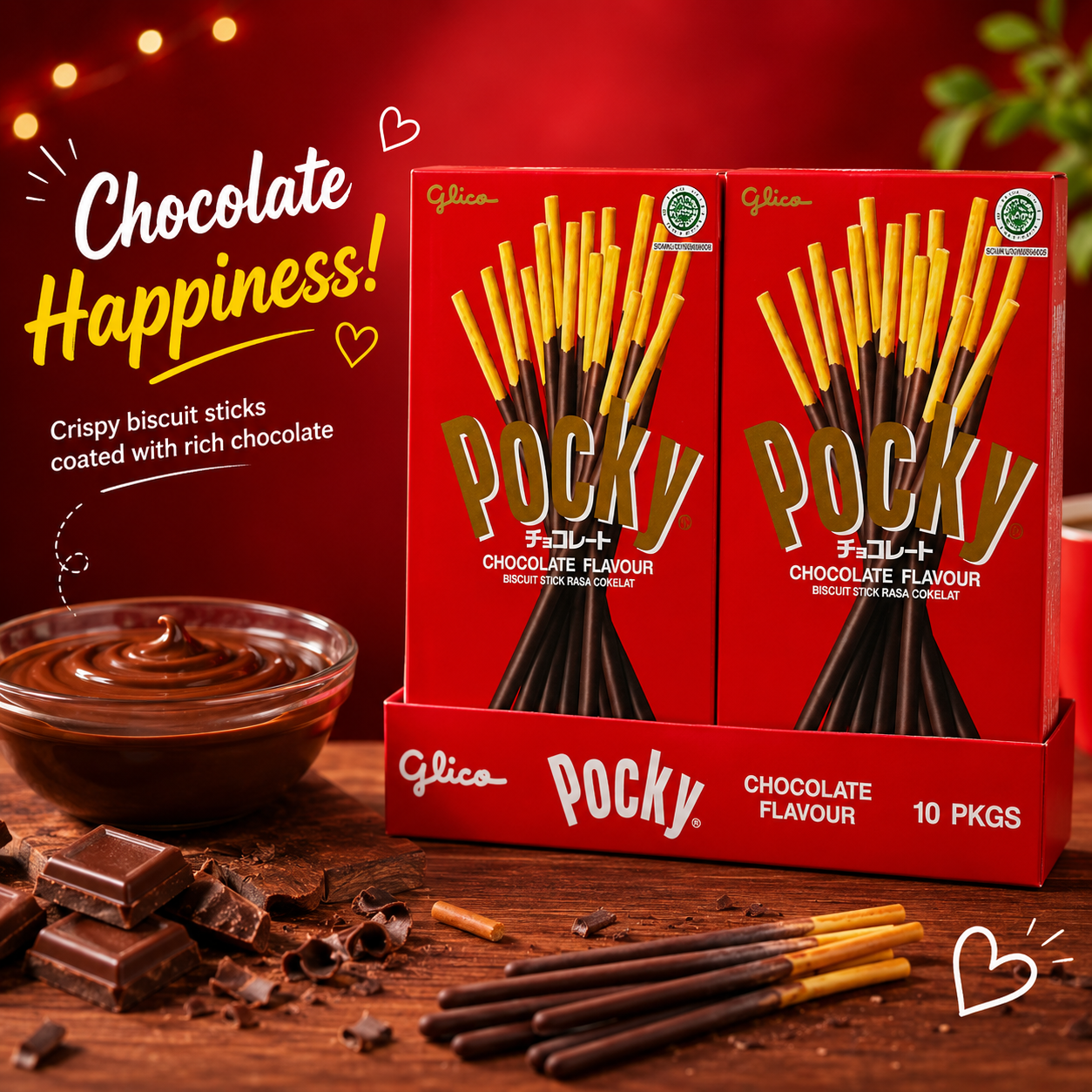 Glico Pocky Chocolate Cream Covered Biscuit Sticks, 47 Gram, 10 Pack