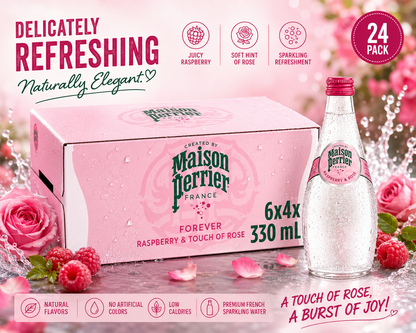Maison Perrier Forever Rasberry & Rose Sparkling Water, 330ml (Pack Of 24) (France)