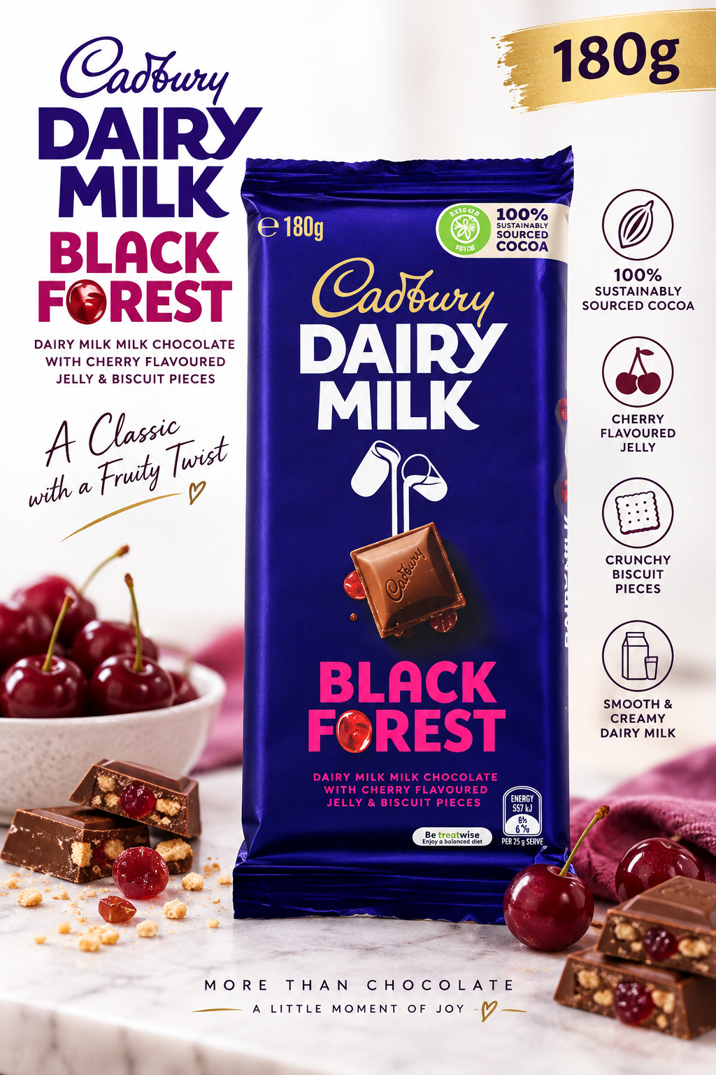 Cadbury Dairy Milk Black Forest Chocolate – 130g (Pack of 02) (Malaysia)