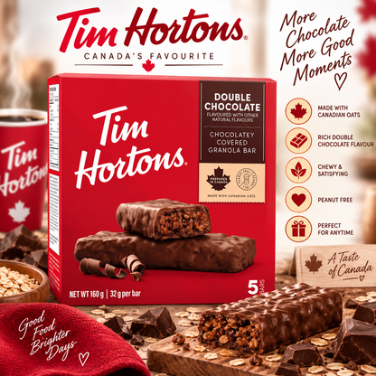 Tim Hortons Double Chocolate Chewy Granola Bars – 5 bars × 32g each (Canada)