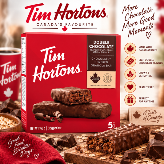 Tim Hortons Double Chocolate Chewy Granola Bars – 5 bars × 32g each (Canada)