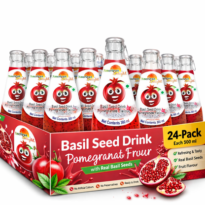 American Delight FlavoWhite Drink with Basil Seed |Pomegranate FlavoWhite Fruit drink with Basil Seeds aka Sabja Seeds | Pack of 24  x 300ml Each