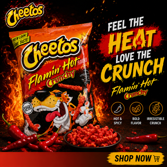 Cheetos Flamin Hot Crunchy Snacks - Cheese Flavoured, 226.8g(USA)