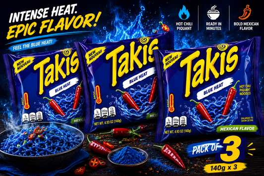 Takis's Blue Heat Hot Chili Piquant Noodles, Mexican Flavor, 140g (Pack of 03) (Mexico)