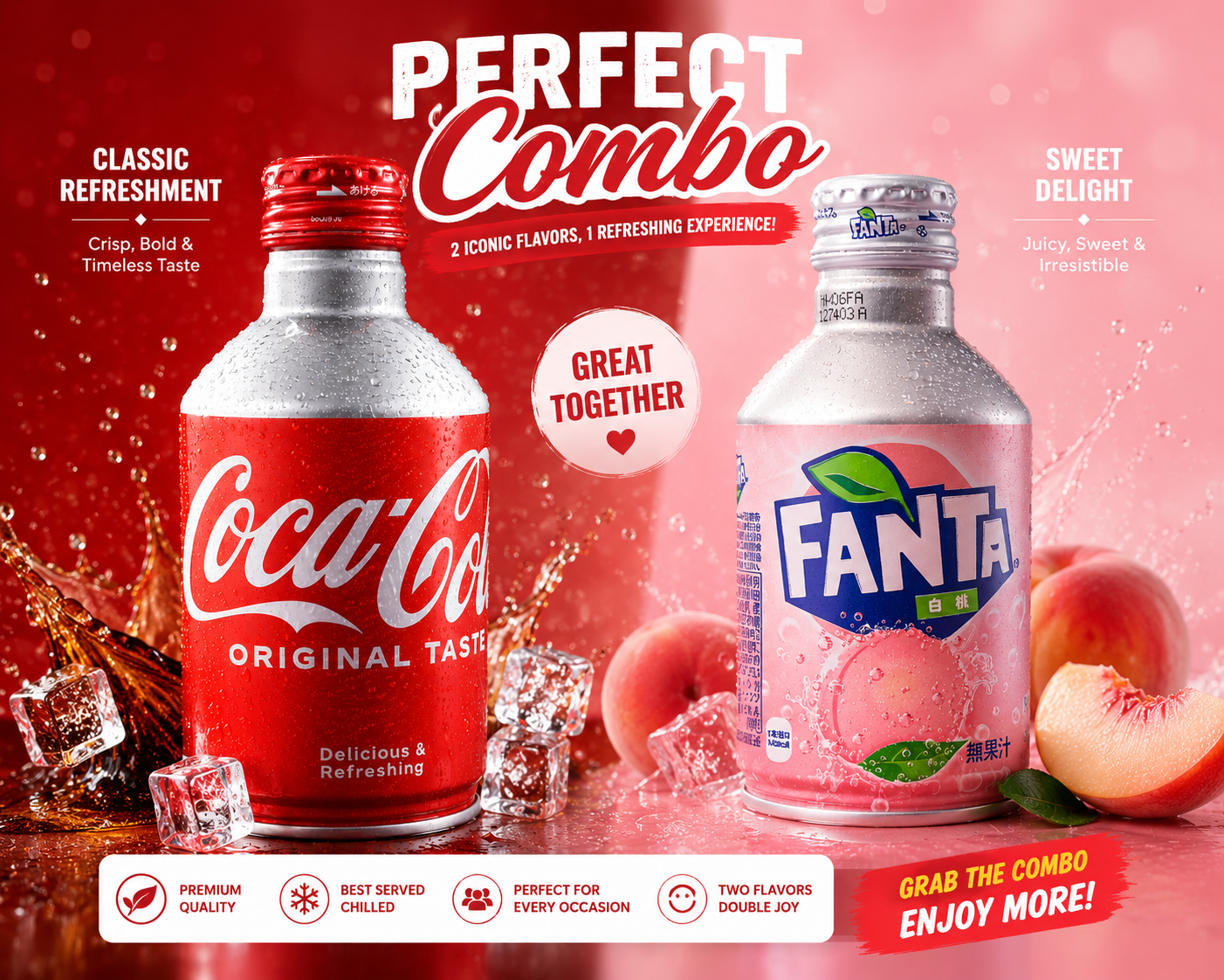 Coca-Cola Original Taste And Fanta White Peach Soft Drink (Pack Of 2) - 300 ml (IMPORTED-JAPAN)
