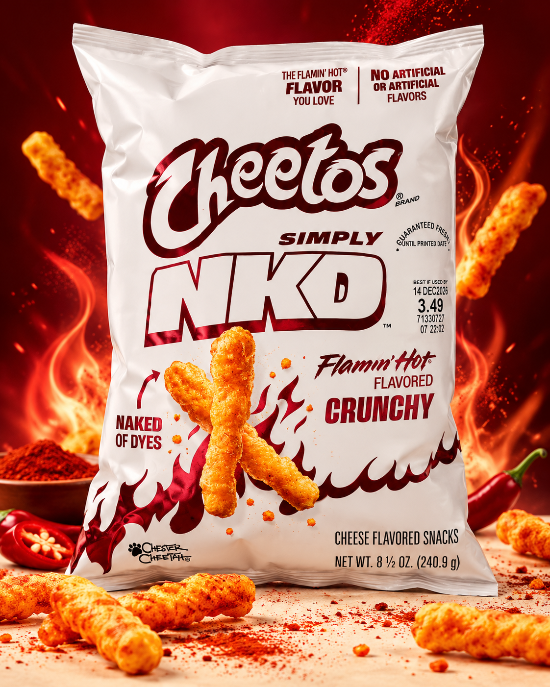 Cheetos Simply NKD Flamin’ Hot Crunchy Cheese Flavored Snacks – 8.5 oz (240.9 g) (USA)