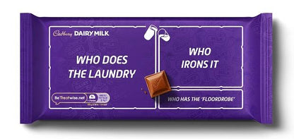 Cadbury Dairy Milk Limited Edition Milk Chocolate Bar – Who Does the Laundry / Who Irons It 180gm (UK)