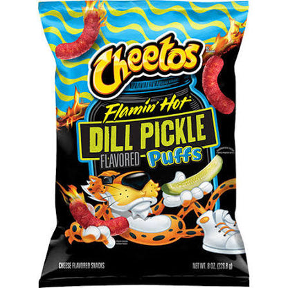 Cheetos Flamin’ Hot Dill Pickle Flavored Puffs – 226.8 g (8 oz) | USA