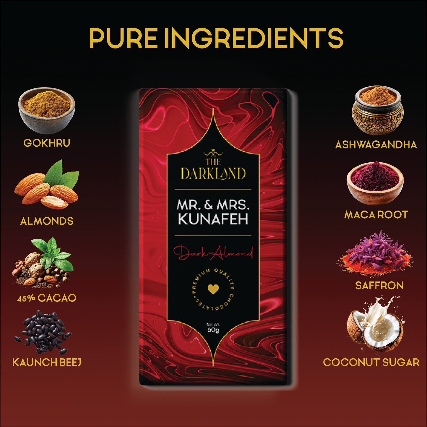 MR. & MRS. Kunafa | Dark Almond Flavour | Aphrodisiac Chocolate Bar